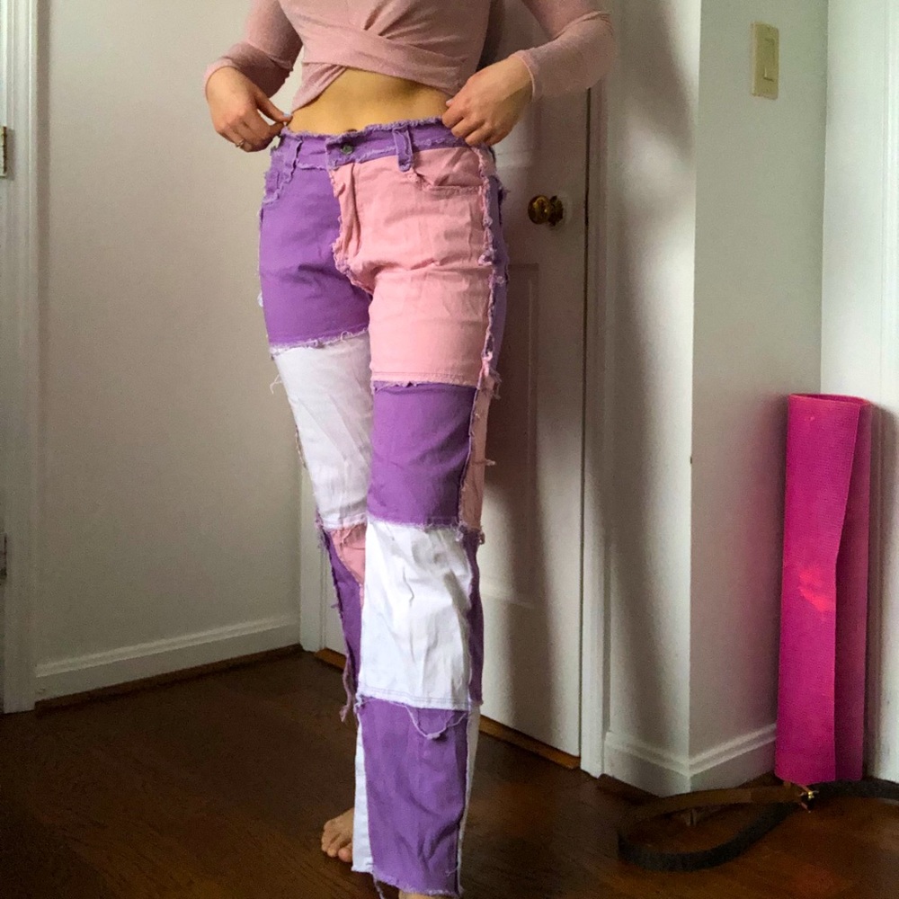 Multi color pink patched pants size 8